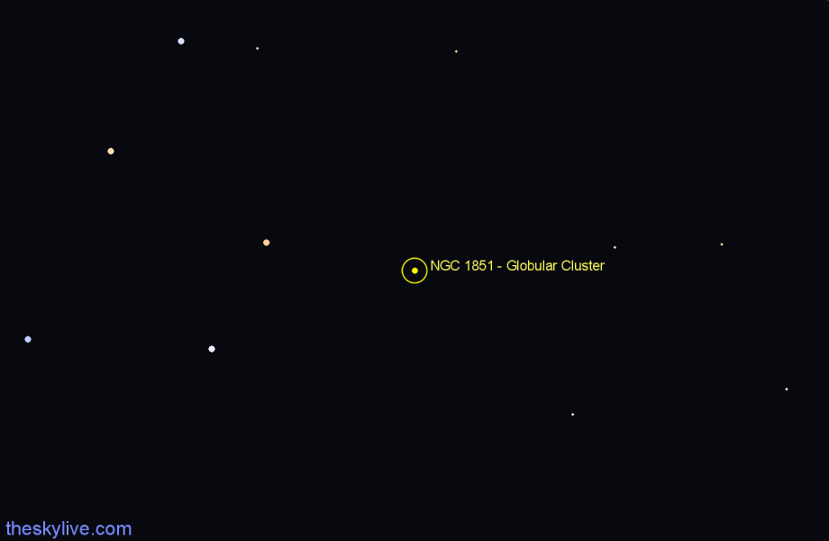 Finder chart NGC 1851 - Globular Cluster in Columba star