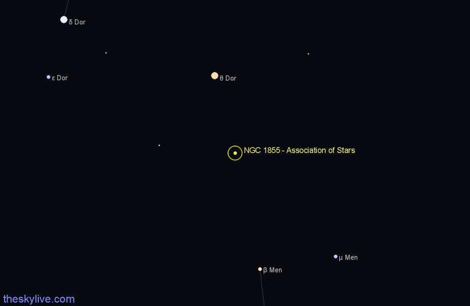 Finder chart NGC 1855 - Association of Stars in Dorado star