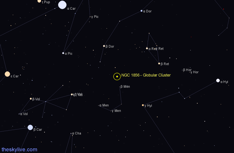 Finder chart NGC 1856 - Globular Cluster in Dorado star