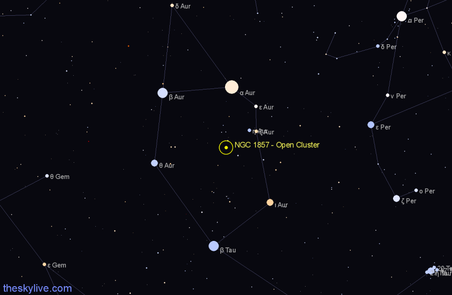 Finder chart NGC 1857 - Open Cluster in Auriga star