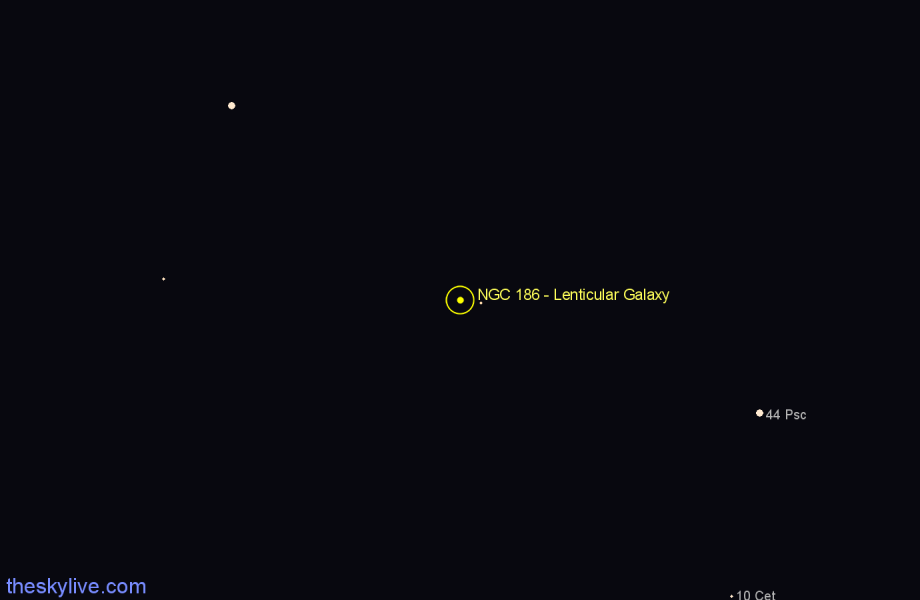 Finder chart NGC 186 - Lenticular Galaxy in Pisces star