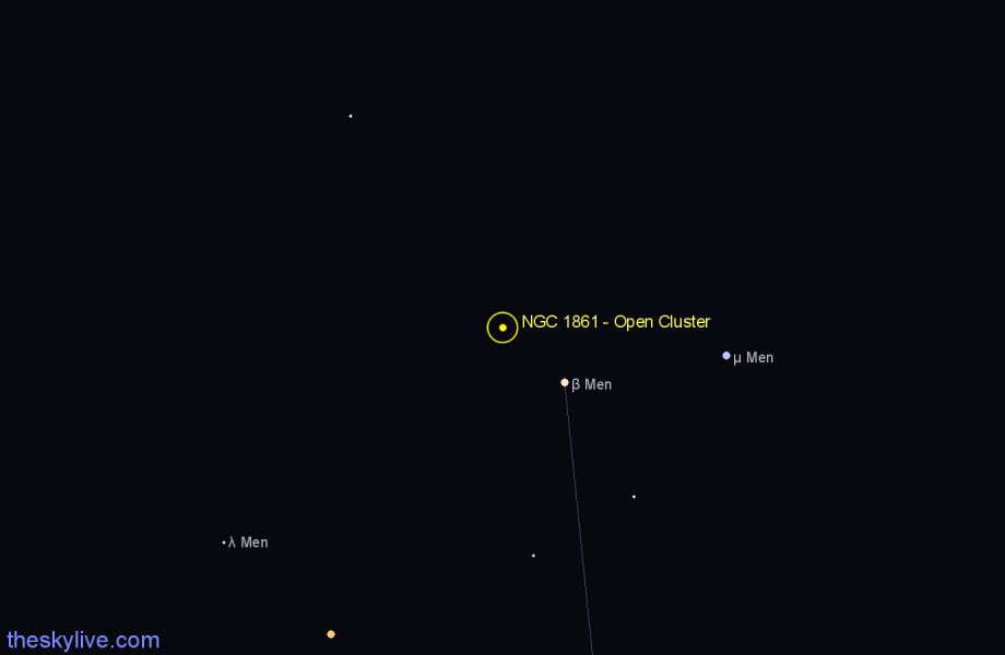 Finder chart NGC 1861 - Open Cluster in Mensa star