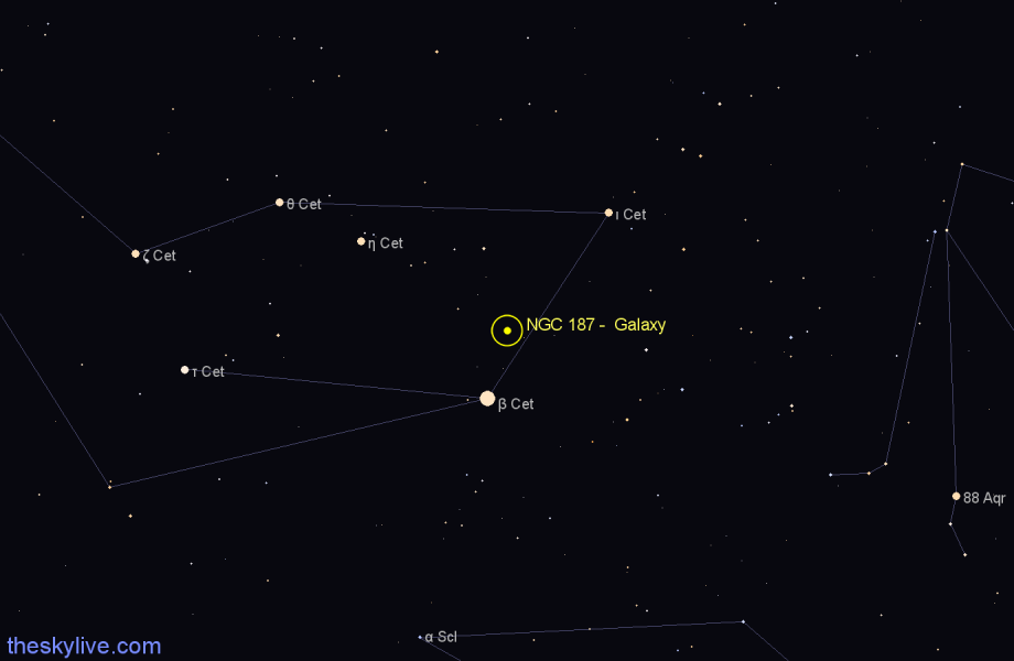 Finder chart NGC 187 -  Galaxy in Cetus star