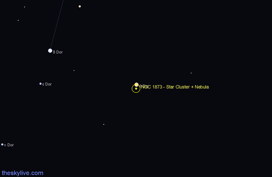 Finder chart NGC 1873 - Star Cluster + Nebula in Dorado star