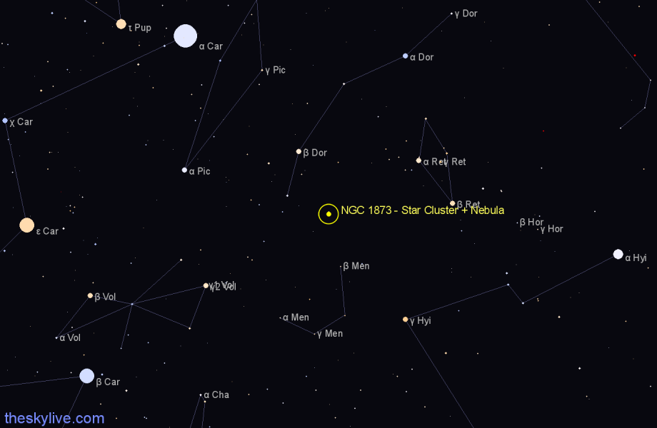 Finder chart NGC 1873 - Star Cluster + Nebula in Dorado star