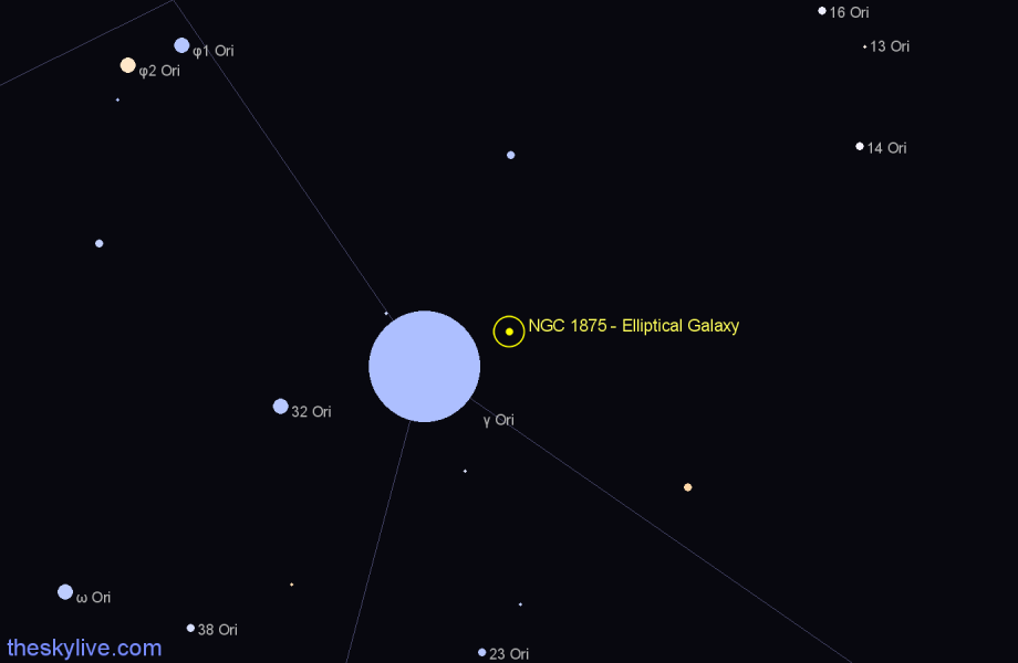 Finder chart NGC 1875 - Elliptical Galaxy in Orion star