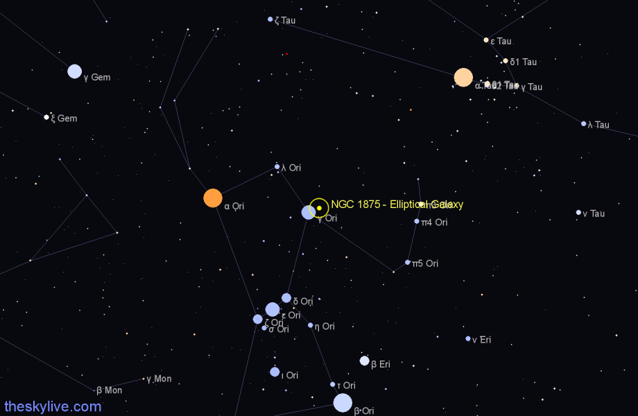 Finder chart NGC 1875 - Elliptical Galaxy in Orion star