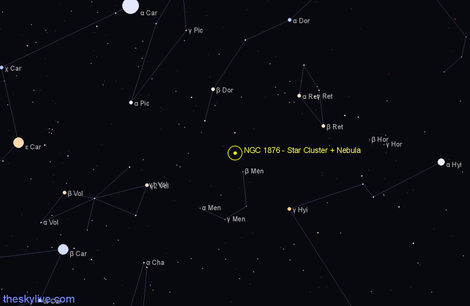 Finder chart NGC 1876 - Star Cluster + Nebula in Dorado star