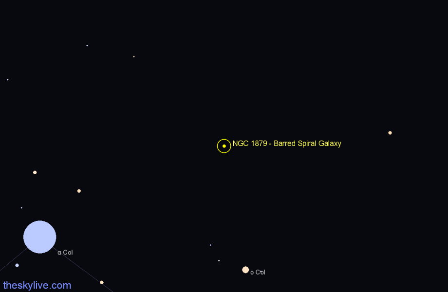 Finder chart NGC 1879 - Barred Spiral Galaxy in Columba star