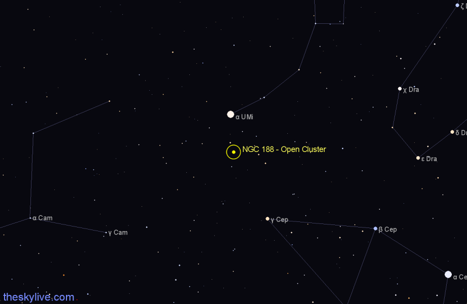 Finder chart NGC 188 - Open Cluster in Cepheus star