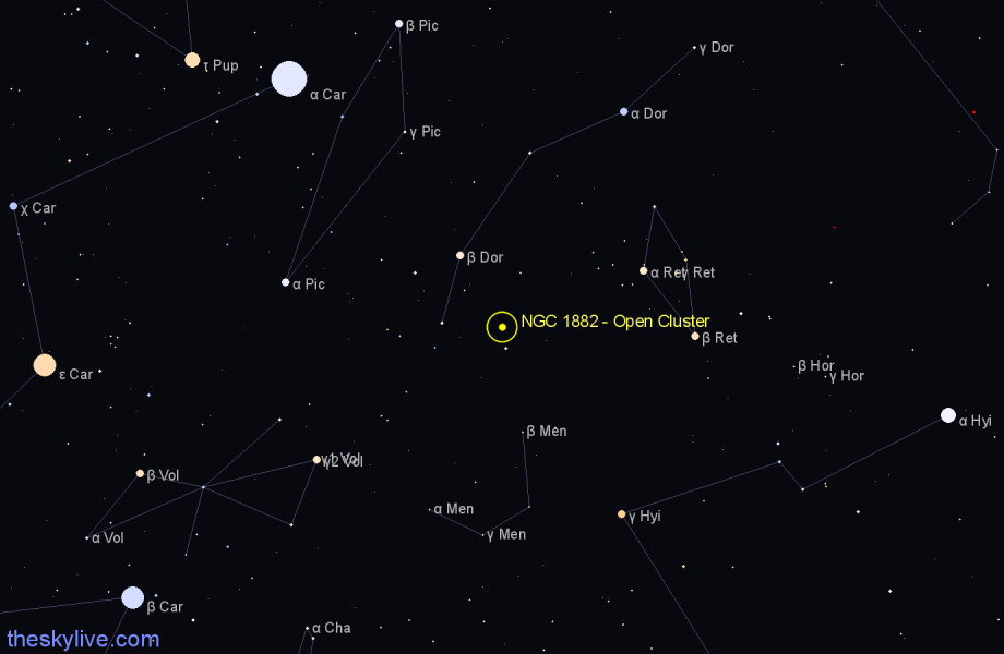Finder chart NGC 1882 - Open Cluster in Dorado star
