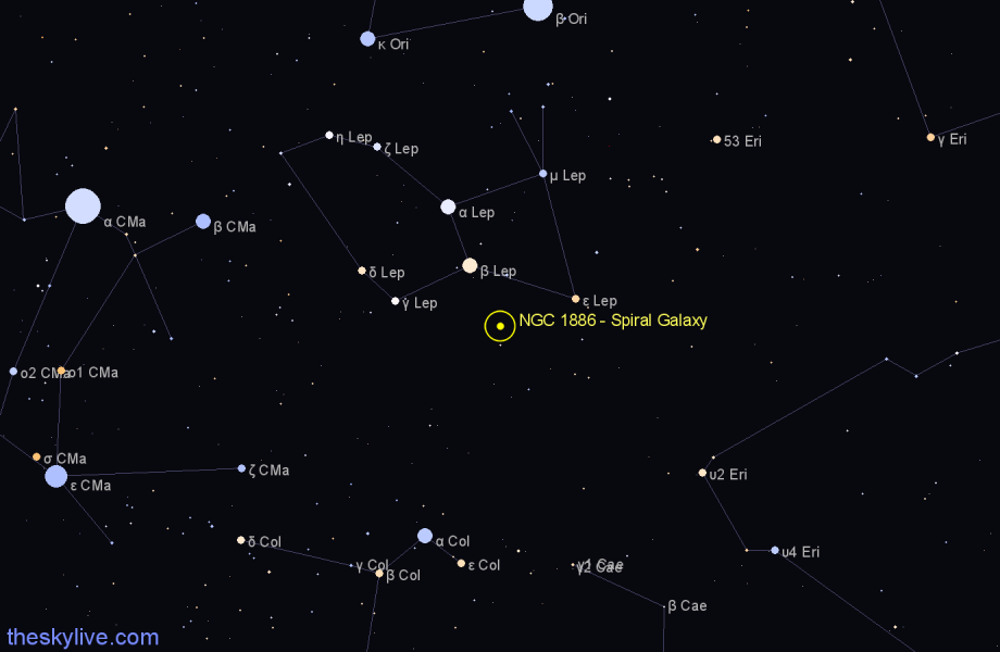 Finder chart NGC 1886 - Spiral Galaxy in Lepus star