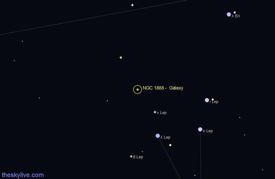 Finder chart NGC 1888 - Galaxy in Lepus star