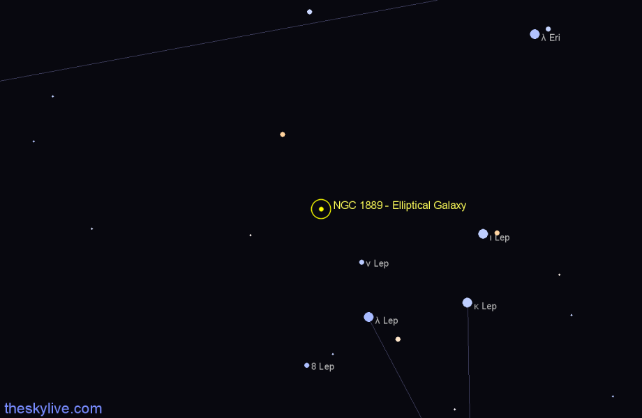 Finder chart NGC 1889 - Elliptical Galaxy in Lepus star