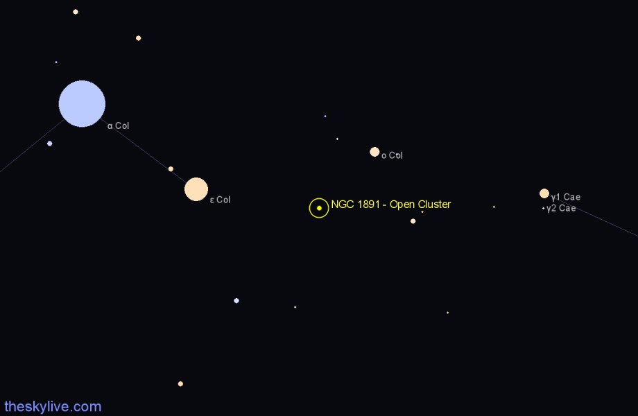 Finder chart NGC 1891 - Open Cluster in Columba star