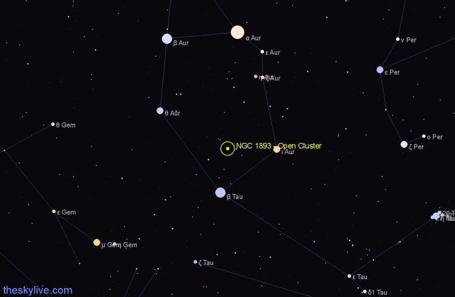 Finder chart NGC 1893 - Open Cluster in Auriga star