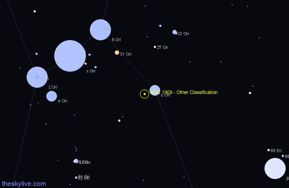 Finder chart NGC 1908 - Other Classification in Orion star