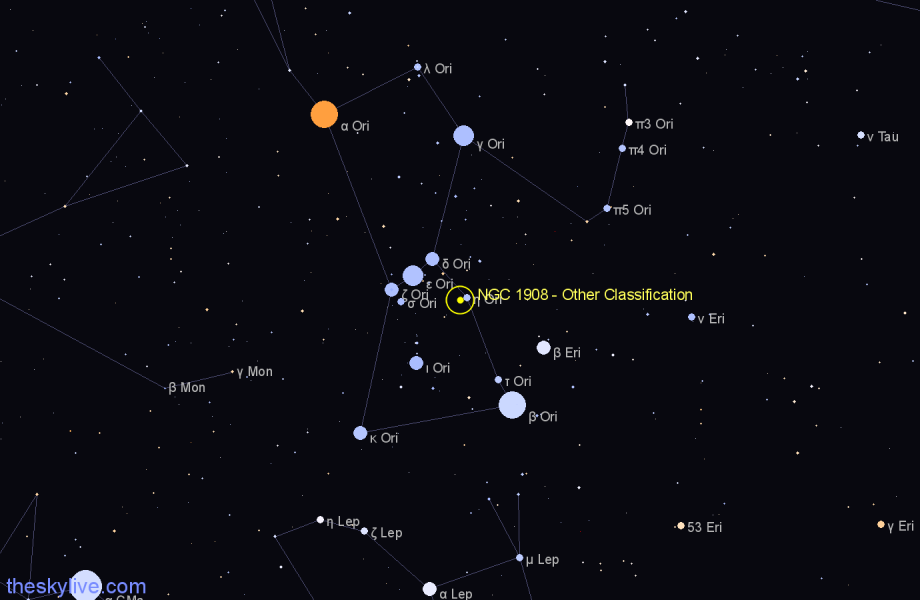 Finder chart NGC 1908 - Other Classification in Orion star