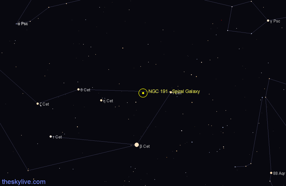 Finder chart NGC 191 - Spiral Galaxy in Cetus star