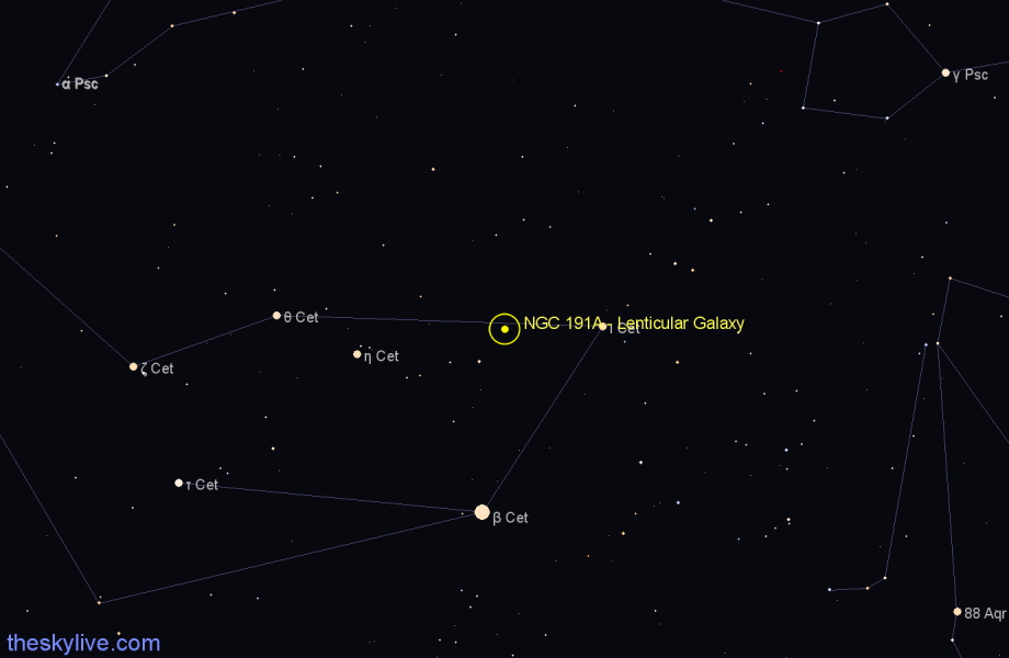 Finder chart NGC 191A - Lenticular Galaxy in Cetus star