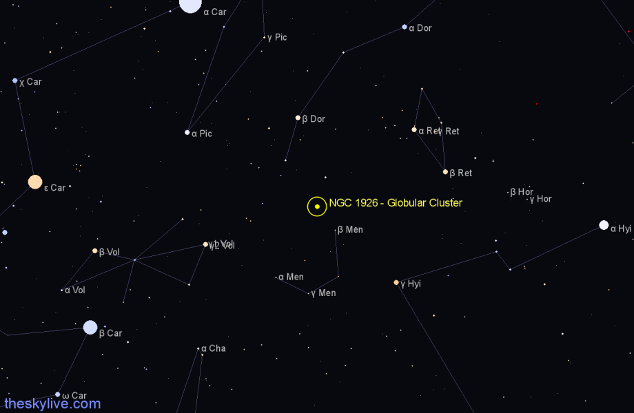Finder chart NGC 1926 - Globular Cluster in Dorado star