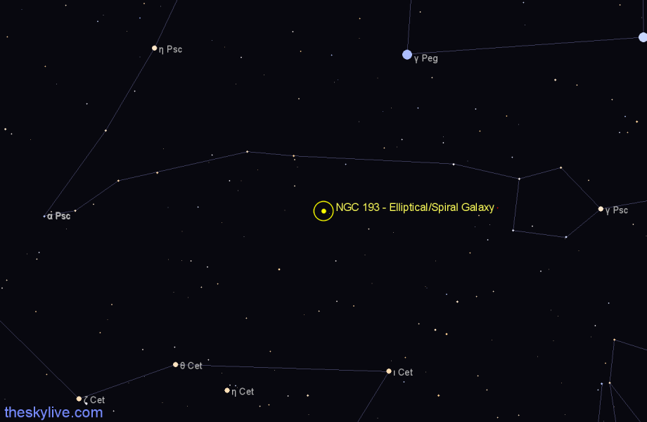 Finder chart NGC 193 - Elliptical/Spiral Galaxy in Pisces star