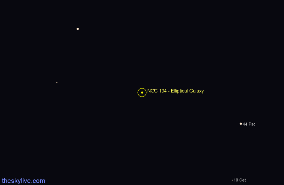 Finder chart NGC 194 - Elliptical Galaxy in Pisces star