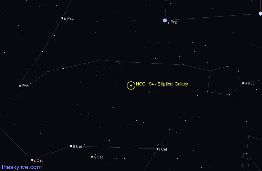Finder chart NGC 194 - Elliptical Galaxy in Pisces star