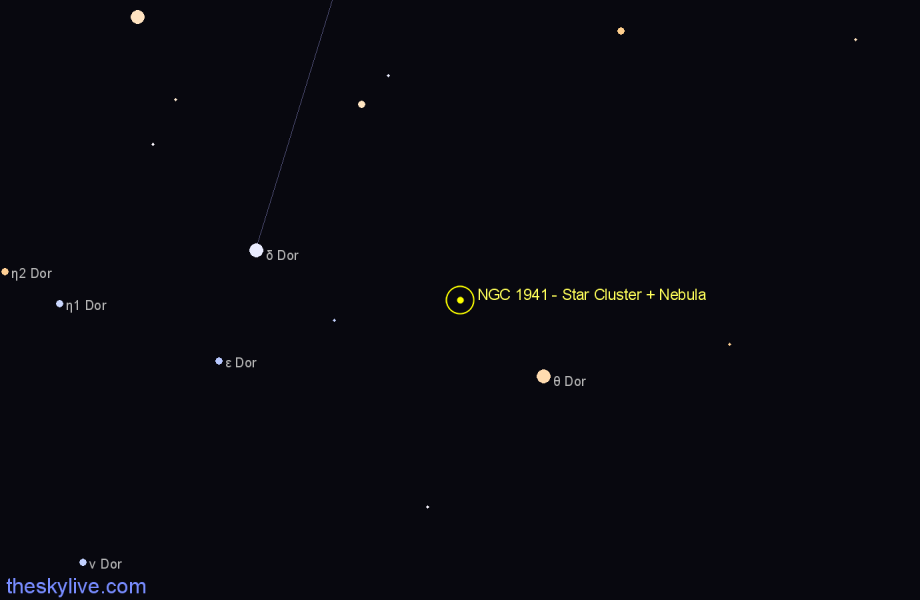 Finder chart NGC 1941 - Star Cluster + Nebula in Dorado star