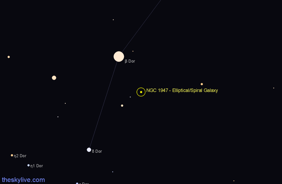 Finder chart NGC 1947 - Elliptical/Spiral Galaxy in Dorado star