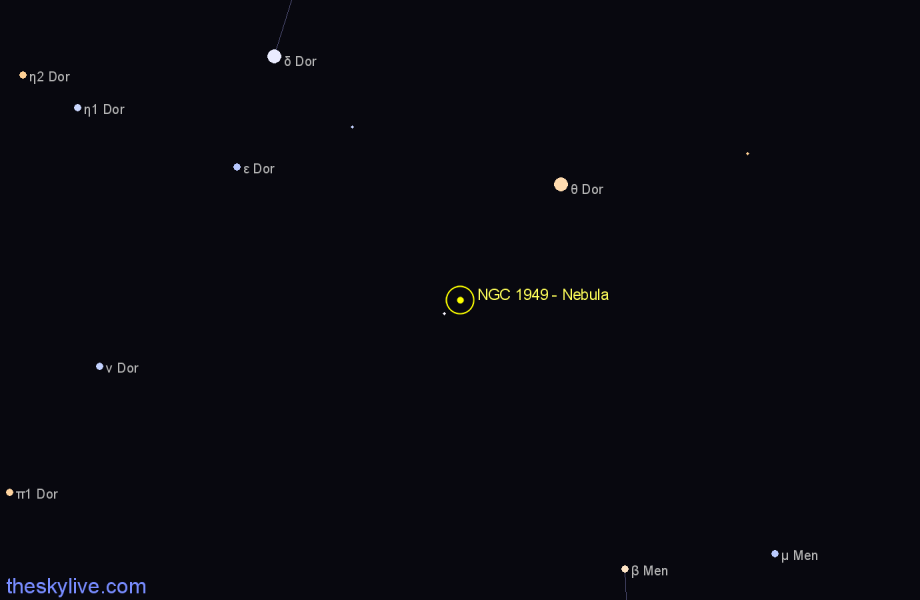 Finder chart NGC 1949 - Nebula in Dorado star