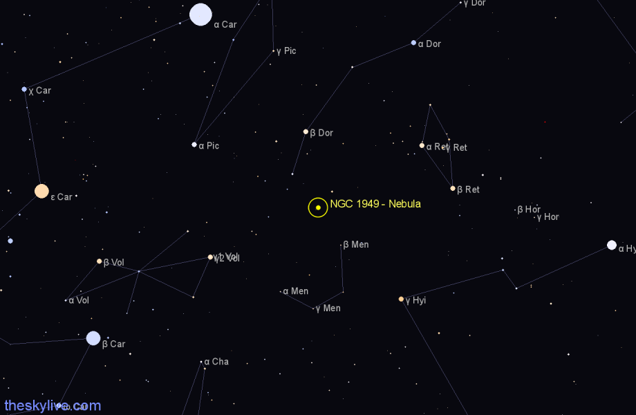 Finder chart NGC 1949 - Nebula in Dorado star