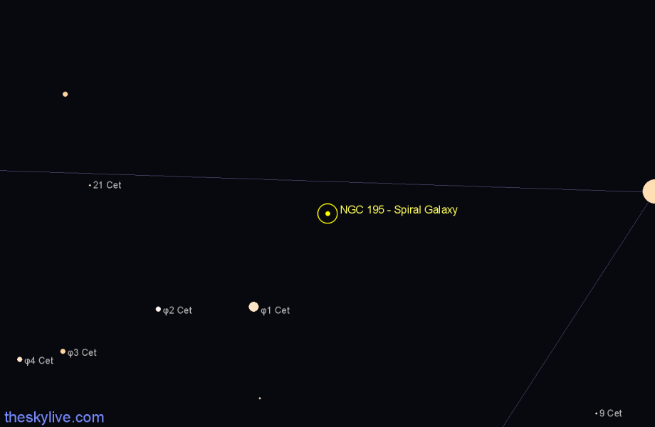 Finder chart NGC 195 - Spiral Galaxy in Cetus star