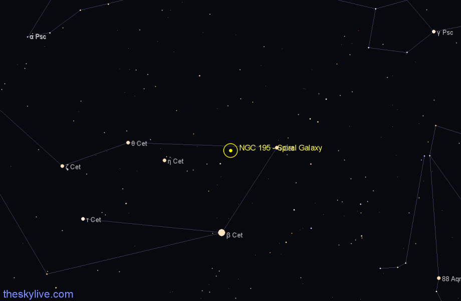 Finder chart NGC 195 - Spiral Galaxy in Cetus star