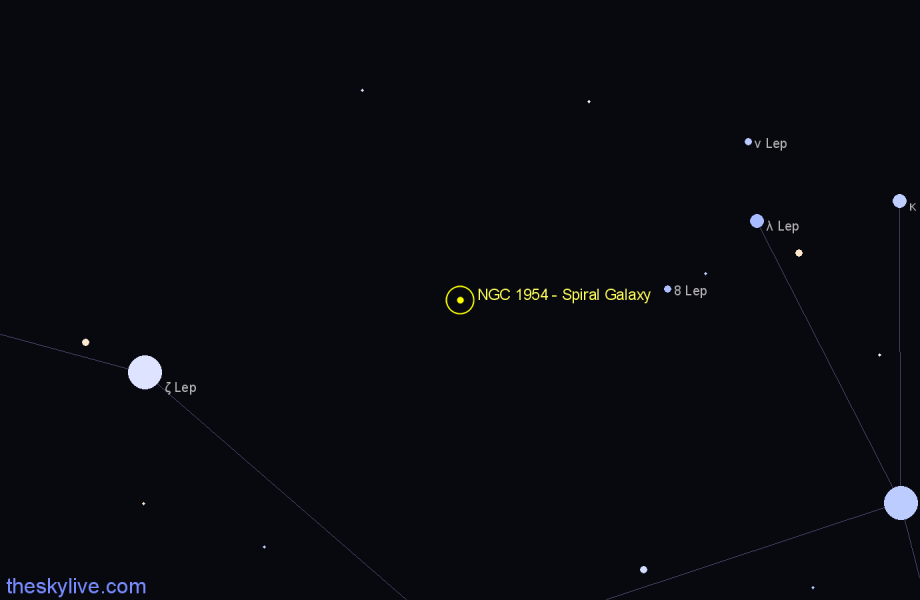 Finder chart NGC 1954 - Spiral Galaxy in Lepus star