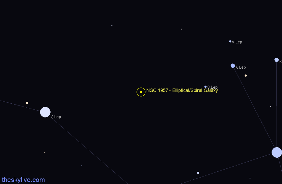 Finder chart NGC 1957 - Elliptical/Spiral Galaxy in Lepus star