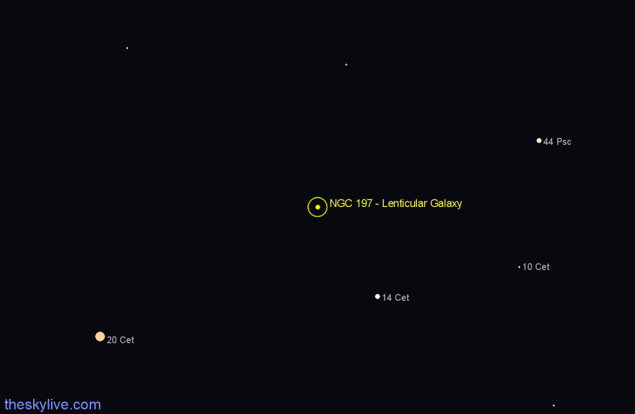 Finder chart NGC 197 - Lenticular Galaxy in Cetus star