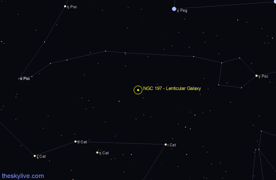 Finder chart NGC 197 - Lenticular Galaxy in Cetus star