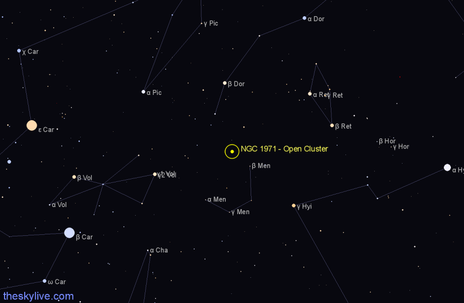 Finder chart NGC 1971 - Open Cluster in Dorado star