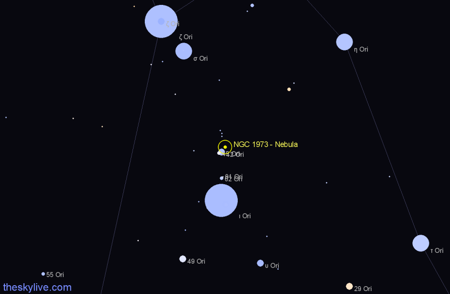 Finder chart NGC 1973 - Nebula in Orion star