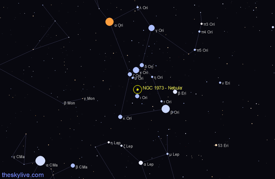 Finder chart NGC 1973 - Nebula in Orion star