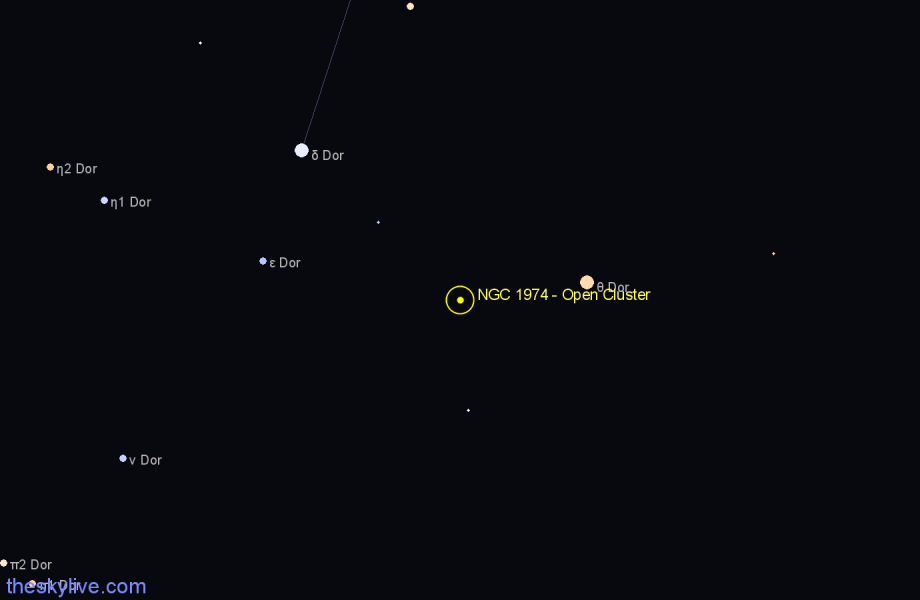 Finder chart NGC 1974 - Open Cluster in Dorado star