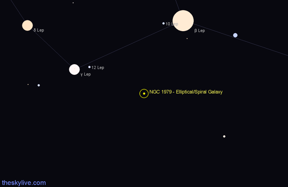Finder chart NGC 1979 - Elliptical/Spiral Galaxy in Lepus star