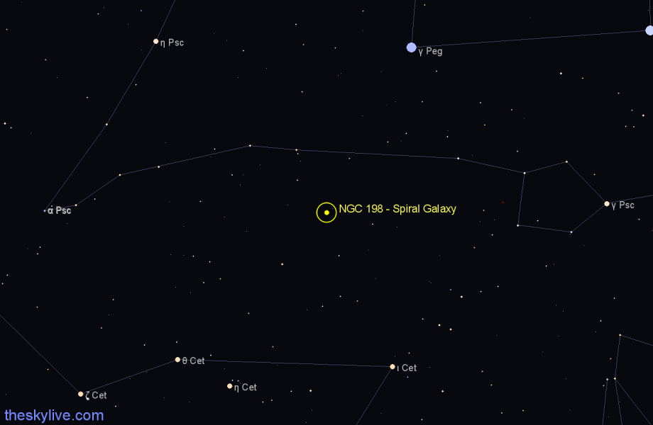 Finder chart NGC 198 - Spiral Galaxy in Pisces star