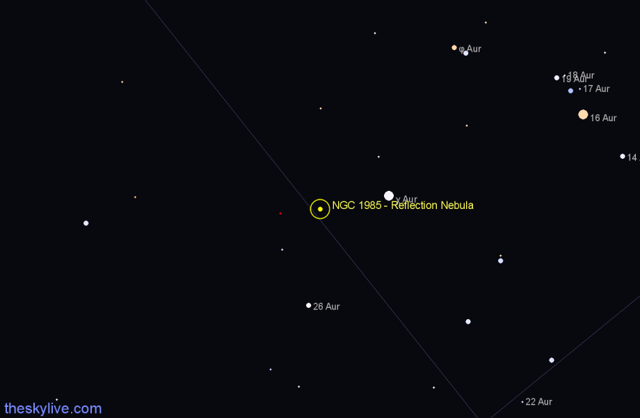 Finder chart NGC 1985 - Reflection Nebula in Auriga star