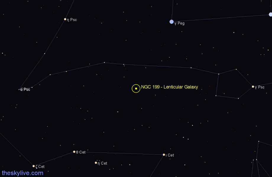 Finder chart NGC 199 - Lenticular Galaxy in Pisces star