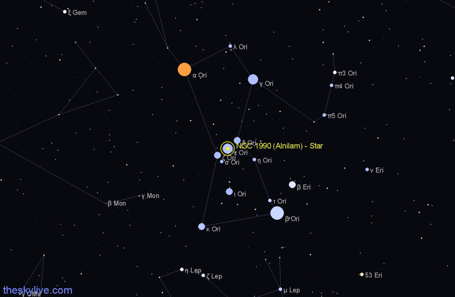 Finder chart NGC 1990 (Alnilam) - Star in Orion star