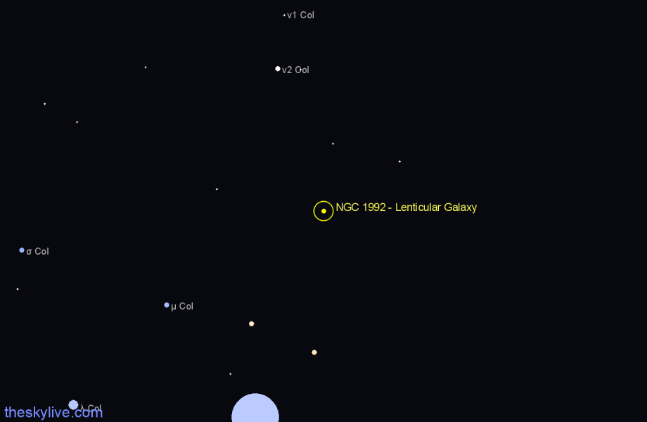 Finder chart NGC 1992 - Lenticular Galaxy in Columba star