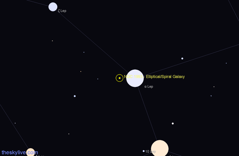 Finder chart NGC 1993 - Elliptical/Spiral Galaxy in Lepus star