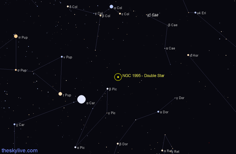 Finder chart NGC 1995 - Double Star in Pictor star